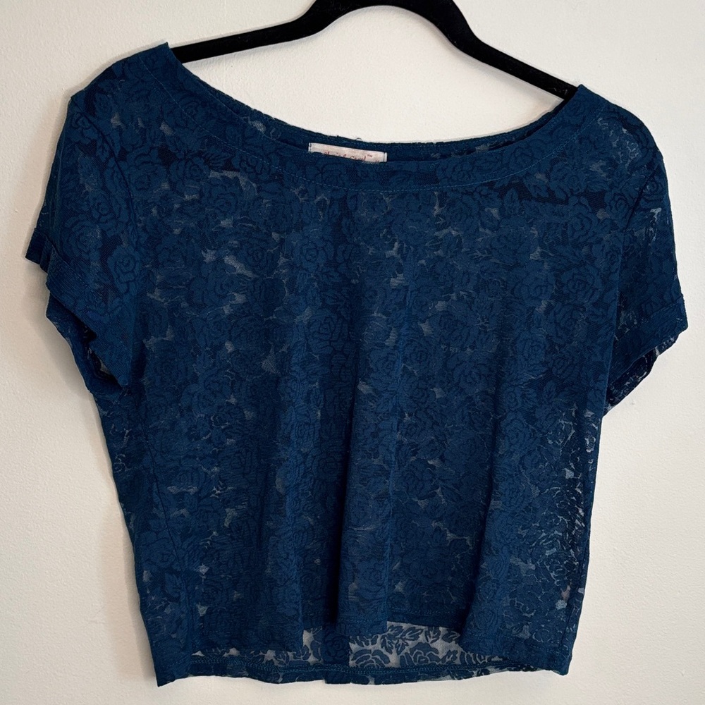 Chris & Carol Blue Lace Top – Size M (Made in USA)